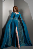 Full-Length Embellished Cape Gown