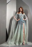 Illusion Neck Cape Sleeve Embellished Gown