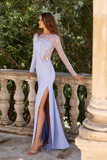 Long Sleeve Beaded Crepe Gown