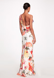 Floral Print Silk Twill Drape Gown