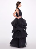 Black Multi-Tiered Pleated Gown