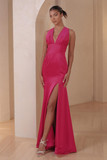 V-Neck Silk Gown with Slit