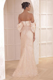 Off Shoulder Draped Gown with Lace