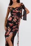 Velvet Off Shoulder Floral  Gown