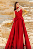 Strapless Sculpted A-Line Slit Gown