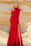 Ruched Long Sleeve High Neck Gown