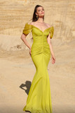 Ruched Off Shoulder Gown