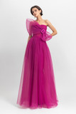 Strapless Pleated Gown with Bow Detail