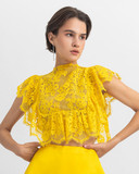 Ruffled Lace Top Satin Gown