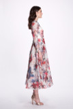 Long Sleeve/ Floral A-Line Midi Dress