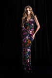 Floral Sequin Embroidered V-Neck Gown