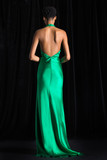 Satin Backed Crepe Cross Neck Column Gown