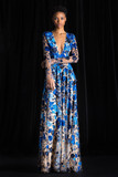 Floral Applique Long Sleeve V-Neck Gown