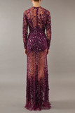 Beaded Embellished Long Sleeve Gown