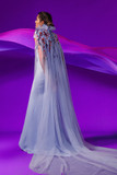 Strapless Crepe Gown with Tulle Cape