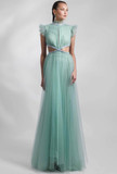 High Neck Ruffled Tulle Gown