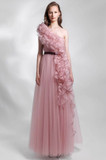 Laser-Cut Ruffled One Shoulder Tulle Gown