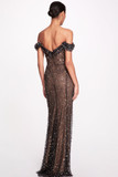 Off the Shoulder Crystal and Sequin Gown