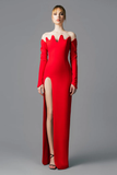 Crepe Gown with Structured Neckline