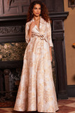 Long Sleeve V-Neck Evening Gown