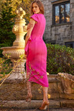 Cap Sleeve Tea-Length Slit Dress