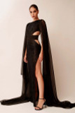 Cut-Out Sequin Cape Sleeve Gown