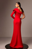 Ruffled One Shoulder Flared Crepe Gown