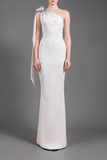 Crêpe Embroidered One Shoulder Gown