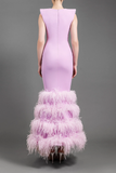 Layered Feathered Crêpe Gown