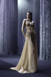 Strapless Beaded Tulle Gown with Slit