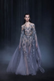 Beaded Tulle Gown with Long Slit Sleeves