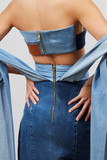 Cropped Denim Top with Skirt