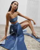 Cropped Denim Top with Skirt