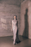 Embroidered Tulle Gown with Draping