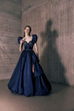 Puffy Sleeve Embroidered Taffeta Gown