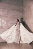 Embroidered Tulle Gown with Taffeta Cape