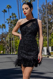 Feathered Velvet Mini Dress