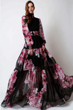 Floral High Neck Pleated Gown