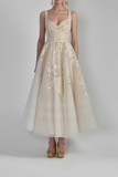 Beaded Tulle Dress with Satin Bias