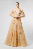 Embellished Feathered Gown
