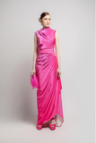 Sleeveless High Neck Draped Gown