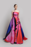 Strapless Print A-Line Gown