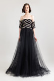 Brocade and Crepe Wide-Cut Gown