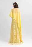Embroidered Gown with Chiffon Cape