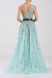 One Shoulder Tulle-Beaded Gown