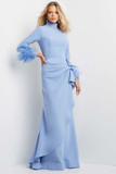 Feathered Sleeve Crepe Gown