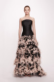 Strapless Feathered Satin Gown