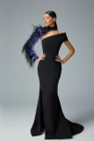 Ombre Feather-Sleeve Gown