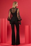 Lace Bloom Blouse with Contemporary Waistcoat and Pants