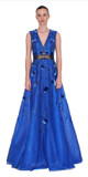 V-Neck Embroidered A-Line Blue Gown